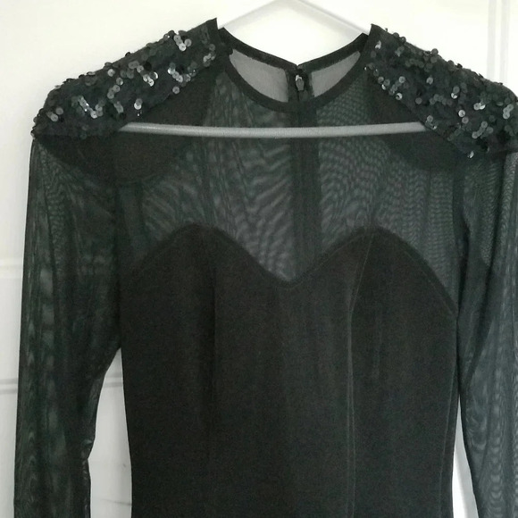 90s Black maxi dress with mesh and sequins - Picture 1 of 7